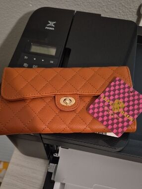 Quilted Turn-Lock Wallet in Cognac Brown